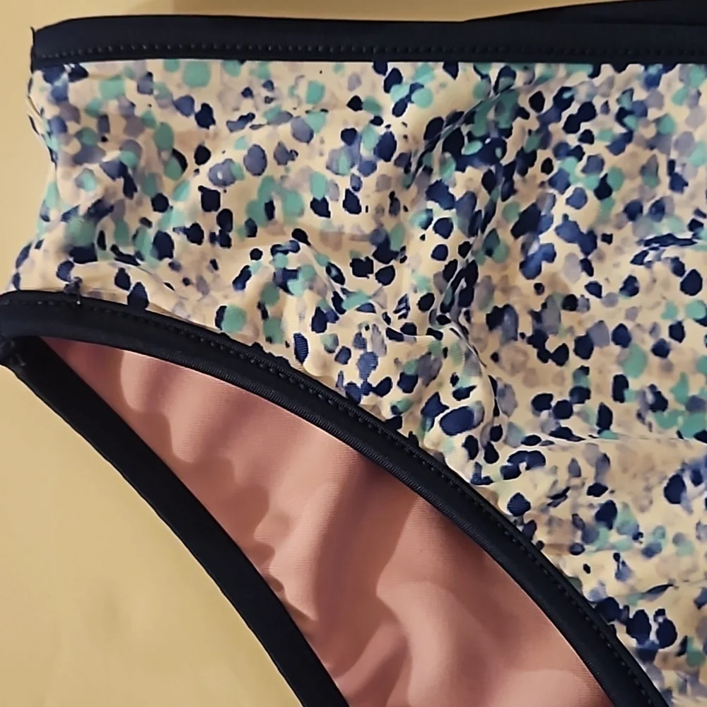 Eddie Bauer Girls L 2-piece Reversible Swimsuit Navy Blue Polka-dot and Purple